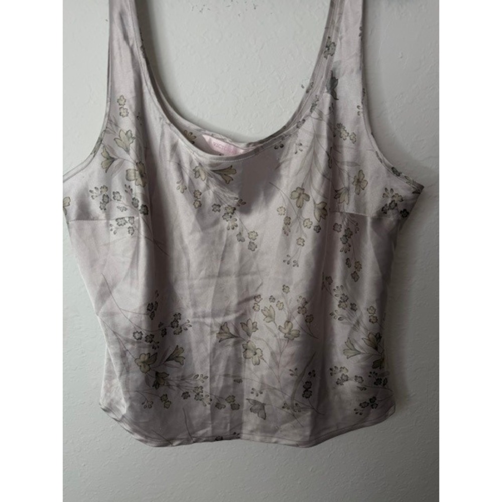 Victorias Secret Floral Satin Camisole Top Lavender Grey L